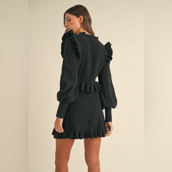 998. RUFFLE KNIT TOP AND SKIRT SET (FLORAL BEIGE) - Picture 6 of 8